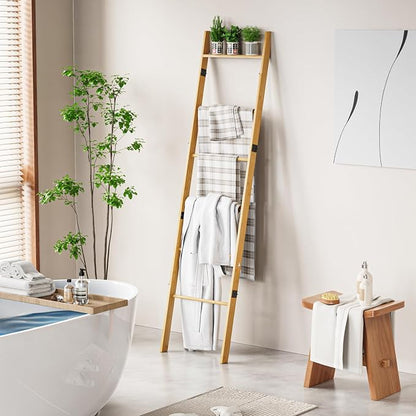 BAMBANG 6-Tier Blanket Ladder for Living Room, Blanket Quilt Ladder Rack Rustic - Image 7
