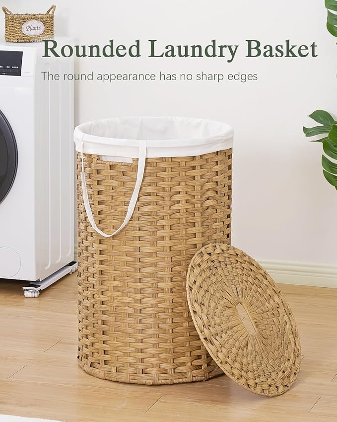 Large Laundry Hamper Laundry Basket Round 34.3 Gal Handwoven Wicker Laundry - Image 2