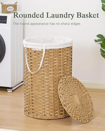Large Laundry Hamper Laundry Basket Round 34.3 Gal Handwoven Wicker Laundry - Image 2