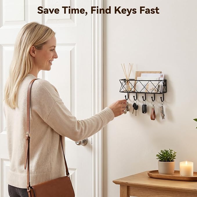 HappyHapi Key Holder Wall Mount, Metal Key Rack, 9.8”Lx2.1”Wx4.1”H | Wall - Image 6