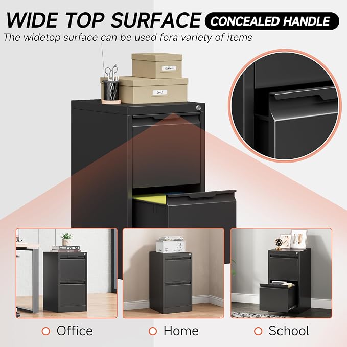 Metal Filing Cabinet With Lock, Vertical 2 Drawer Cabinet - Image 9