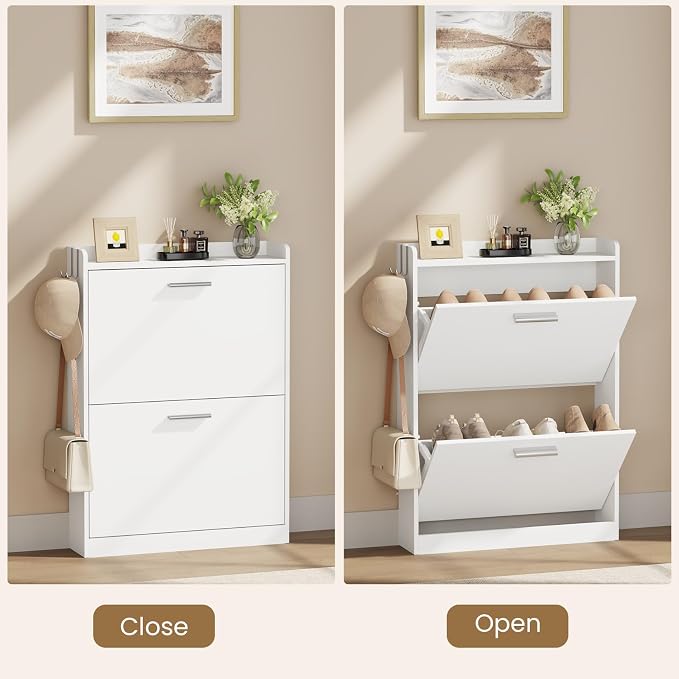 Shoe Cabinet Organizer with 2 Flip Drawers，Freestanding Shoe Rack - Image 3