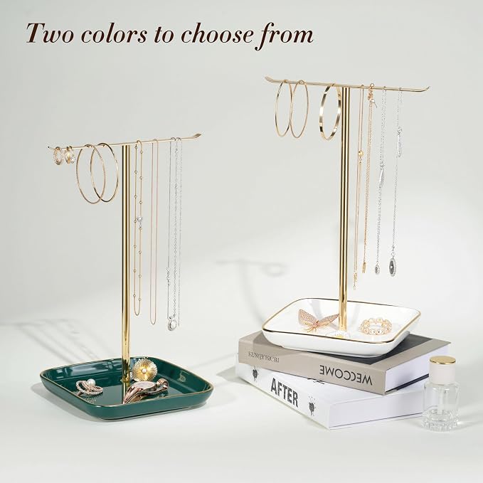 Jewelry Holder Stand with Ceramic Base: 12" Tall Necklace Organizer Rack - Image 5