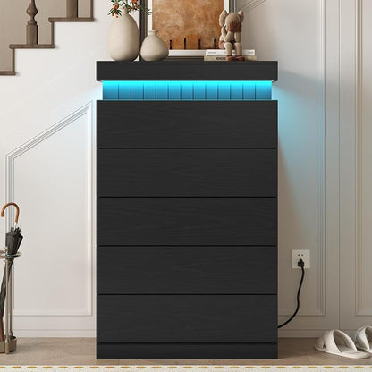 Tall Black 5 Dresser for Bedroom, Sliding Top Storage Space, Modern Wood Drawers - Image 6