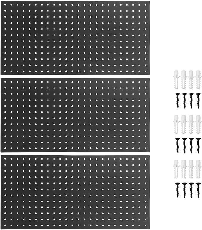 3Pcs Metal Pegboard Panels, 24x12inch Steel Black Pegboards Wall Organizer by Unknown