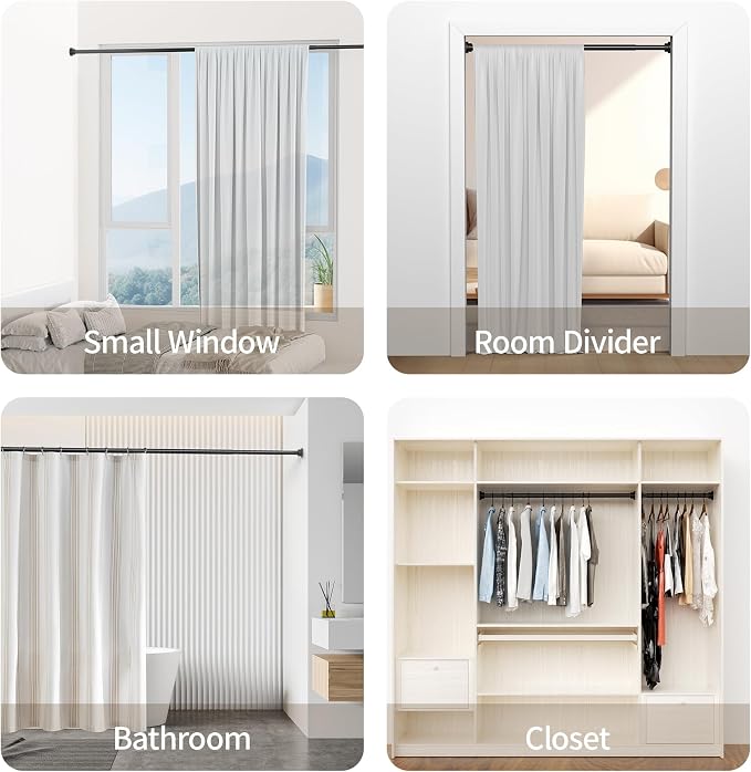 Mcrbeay Shower Curtain Rod, Non Slip Adjustable 28-102 inch No Drilling Shower - Image 7