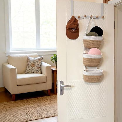 3-Tier Decorative Cotton Rope Hanging Basket, Wall-Mounted Woven Storage - Image 7