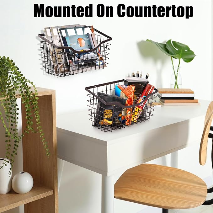 Nicunom 2 Pack Cabinet & Wall Mount Basket, Large Metal Wire Basket Wall Mount - Image 6