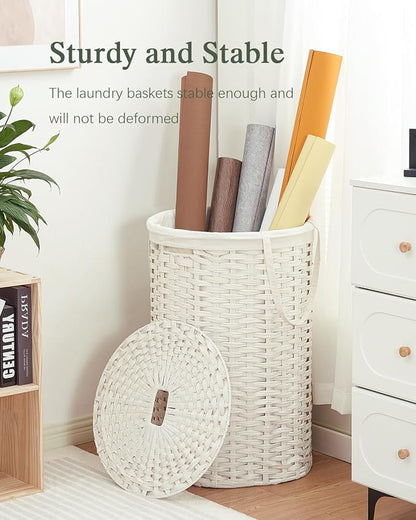 Large Laundry Hamper Laundry Basket Round 34.3 Gal Handwoven Wicker Laundry - Image 6