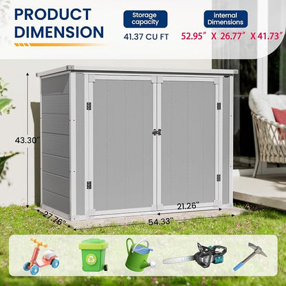 Amopatio 41 Cu Ft Outdoor Storage Shed, Horizontal Resin Trash Can Storage - Image 3