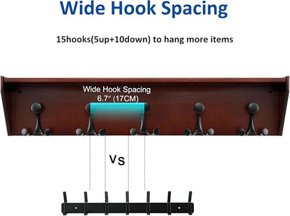 WEBI Wall Shelf with Hooks Underneath, 35” Long Wall Mounted Coat Rack with - Image 3