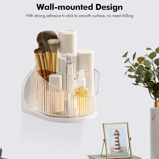 Poeland Wall Mounted Makeup Brushes Organizer, 360 Rotating Makeup Holder - Image 2