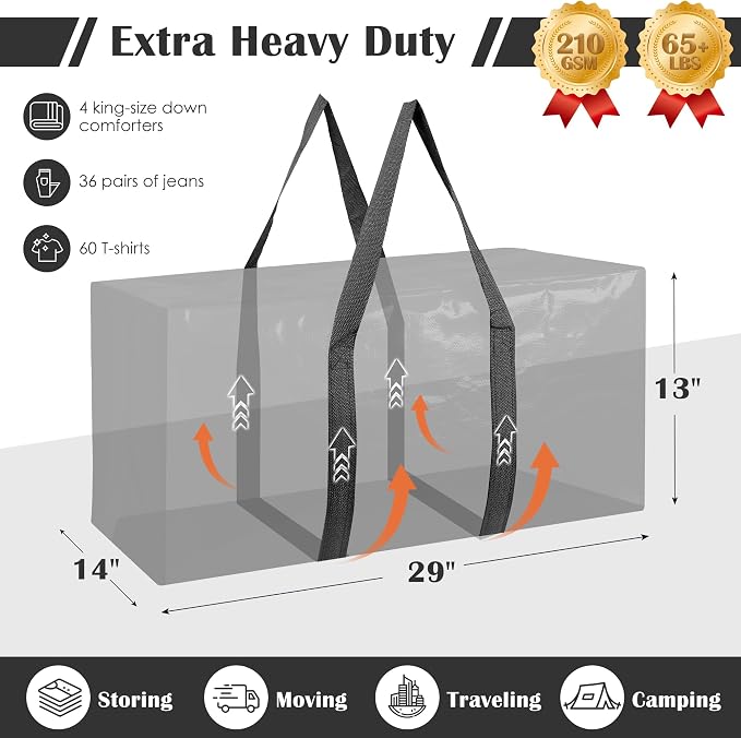 12 Pack Moving Bags with Full-Open Side Zipper, Extra Large 93L Heavy Duty - Image 2