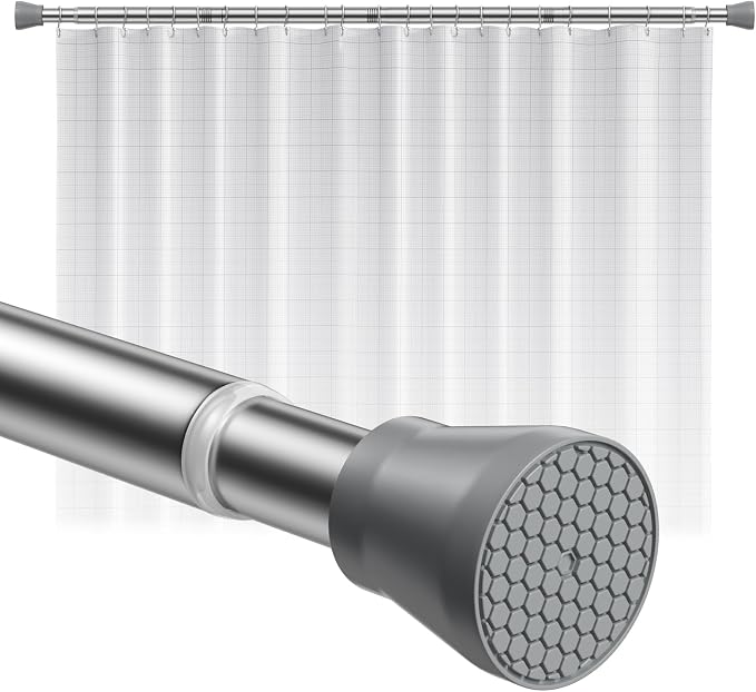 Shower Curtain Rod 45-77 Inch Silver Shower Rod Tension Rod Adjustable Curtain by QINGYUN