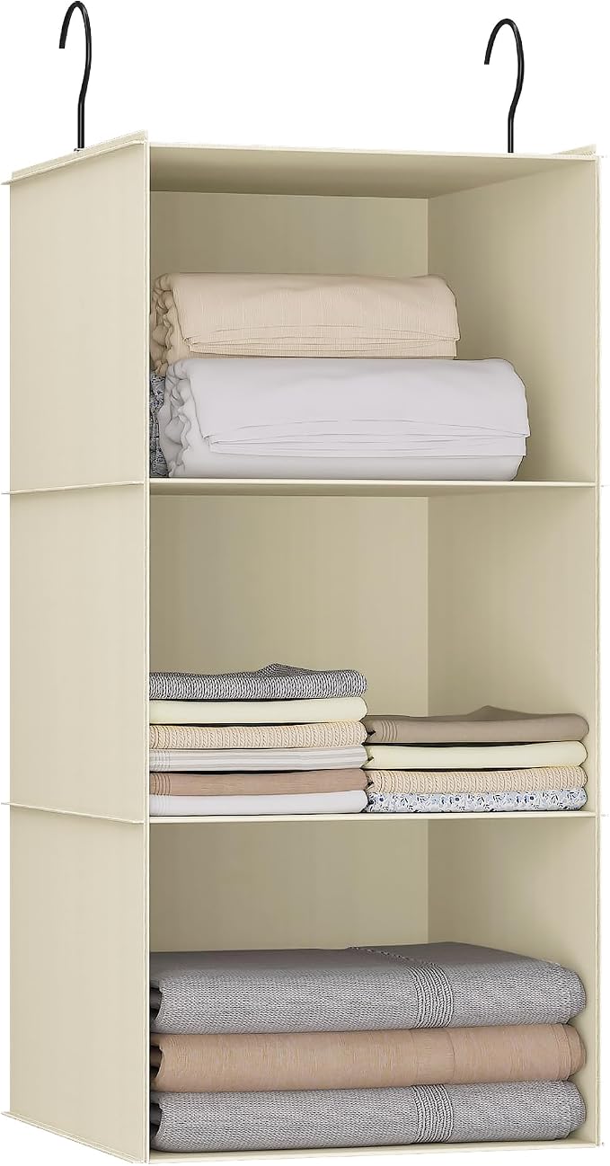 Hanging Closet Organizer and Storage 3-Shelf, Easy Mount Foldable Hanging by DonYeco