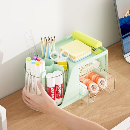 Marbrasse Desk Organizer with 2 Drawer, 360°Rotating Pen Holder, Desk - Image 6