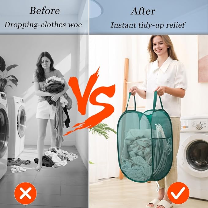 Collapsible Laundry Basket 2 pack, Mesh Pop Up Laundry Hampers - Image 7