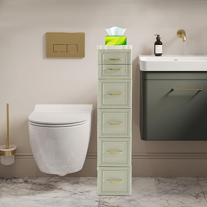 Slim Storage Cabinet with 6 Drawers, Mobile PP Plastic Organizer Rolling Tower - Image 4