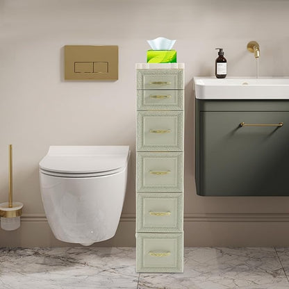 Slim Storage Cabinet with 6 Drawers, Mobile PP Plastic Organizer Rolling Tower - Image 4