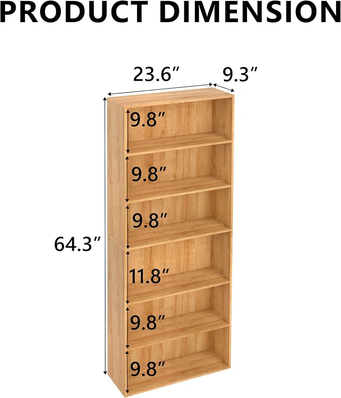 6 Tier Book Shelf，Wooden 6 Cube Storage Organizer, 6 Tier Low Bookcase Storage - Image 3