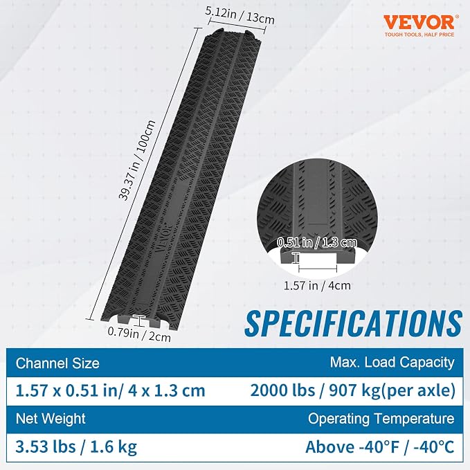VEVOR Thermoplastic Rubber Drop Over Cable Cover Ramp, 000 lbs/axle Load - Image 7