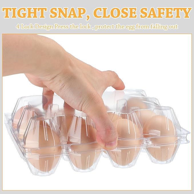 Tanlade 100 Pcs Plastic Egg Carton, 12 Grids Clear Chicken Egg Tray Disposable - Image 3