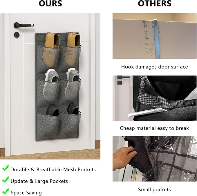 2 Pack RV Shoes Storage, 12 Large Mesh Pockets Closet Door Hanging Shoe Rack - Image 4