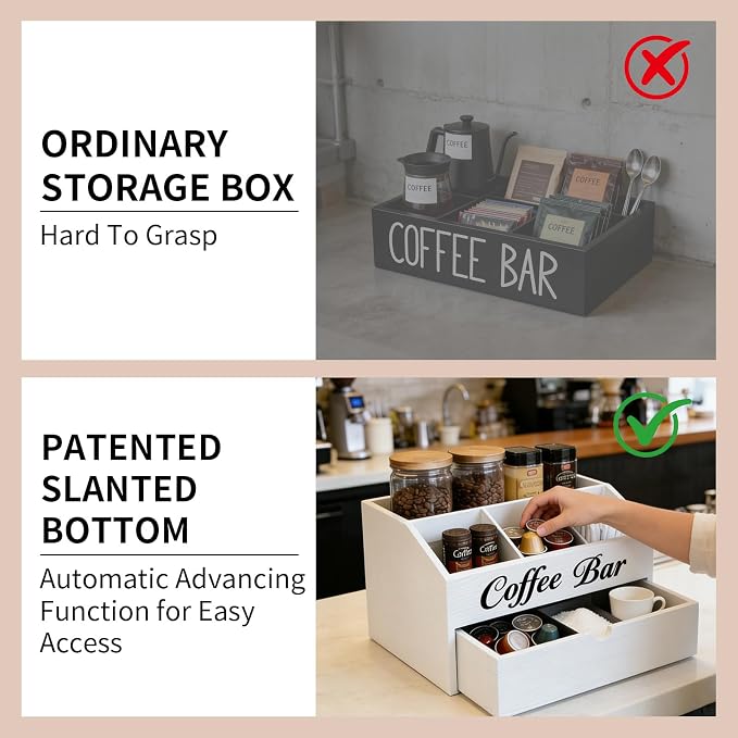 Coffee Bar Organizer for Countertop, 2-Tier Wooden Coffee Station Accessories - Image 4