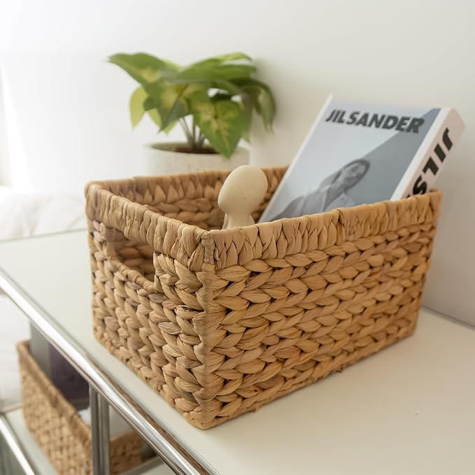 KOKODO Pack of 2 Medium Rectangular Water Hyacinth Wicker Storage Baskets - Image 7