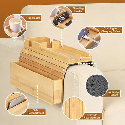 Bamboo Foldable Couch Arm Tray Storage Caddy - Image 4