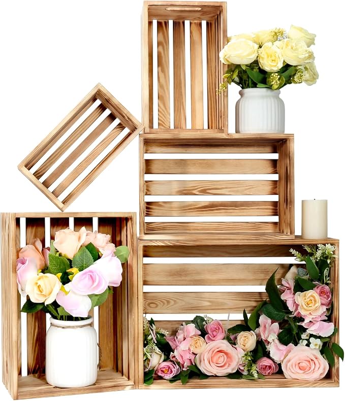 5 Pcs Wooden Crates for Display, Nesting Wood Crate for Storage, 5 Size | by BOYMCOWBOYHOMEDECOR