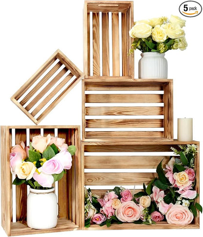 5 Pcs Wooden Crates for Display, Nesting Wood Crate for Storage, 5 Size | by BOYMCOWBOYHOMEDECOR