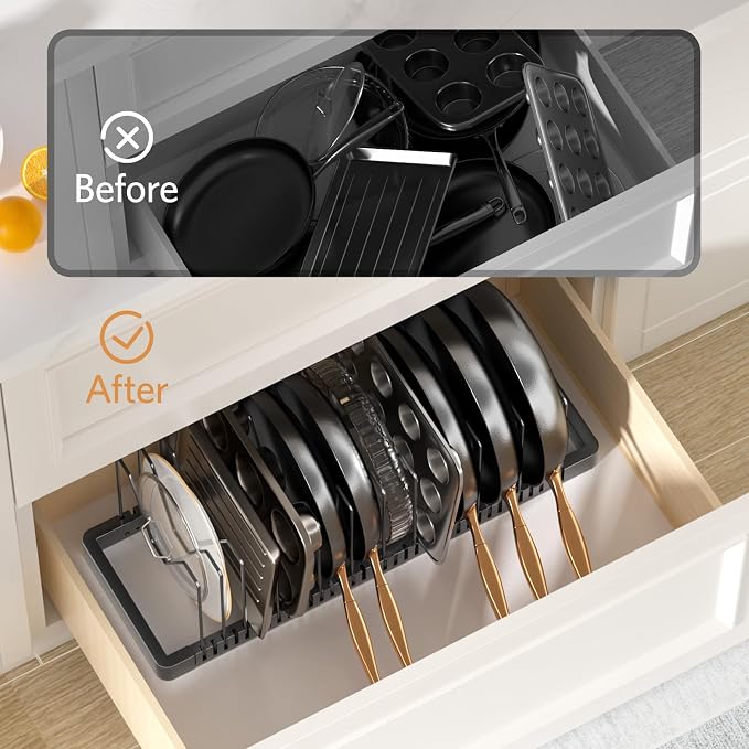 Pots and Pans Organizer under Cabinet, Expandable Pot Lid Organizer Holder - Image 5