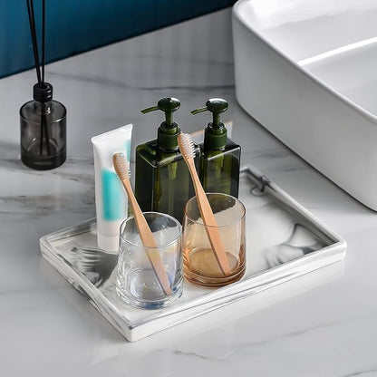 Ceramic Vanity Bathroom Tray Marble Decor Holder and Organizer - Image 3