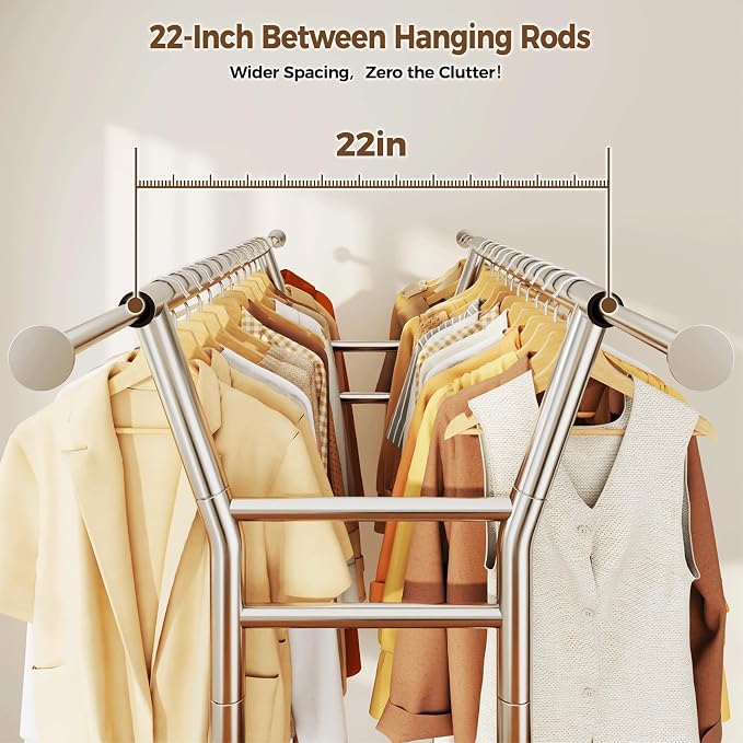 HYSEYY Heavy Duty Clothes Rack, Rolling Clothing Rack - Image 3