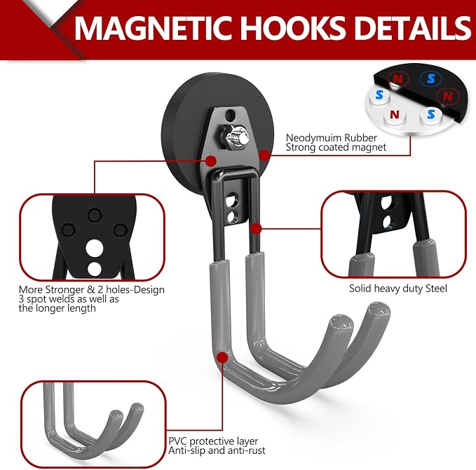 3-H Heavy Duty Magnet Garage Hooks 4 Pack, J Shape Strong Magnetic Hooks - Image 4