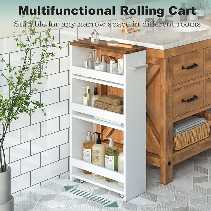 MARTY Rolling Storage Cart 4-Tier White Kitchen Cart - Image 4