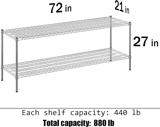 21" Deep x 72" Wide x 27" Height Wire Shelving Kit | 2-Tier | NSF Commercial - Image 3