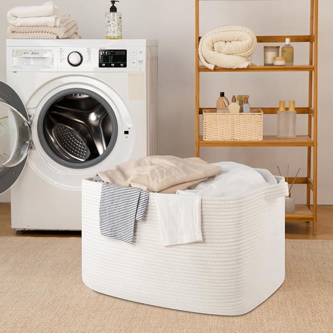 95L Large Storage Basket, Cotton Rope Woven Blanket Basket, Toy Storage - Image 6