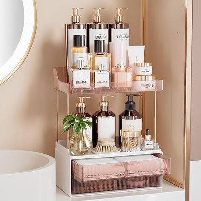 Delamu Bathroom Organizers and Storage, 2 Tier 2 Drawer Makeup Organizer by DELAMU
