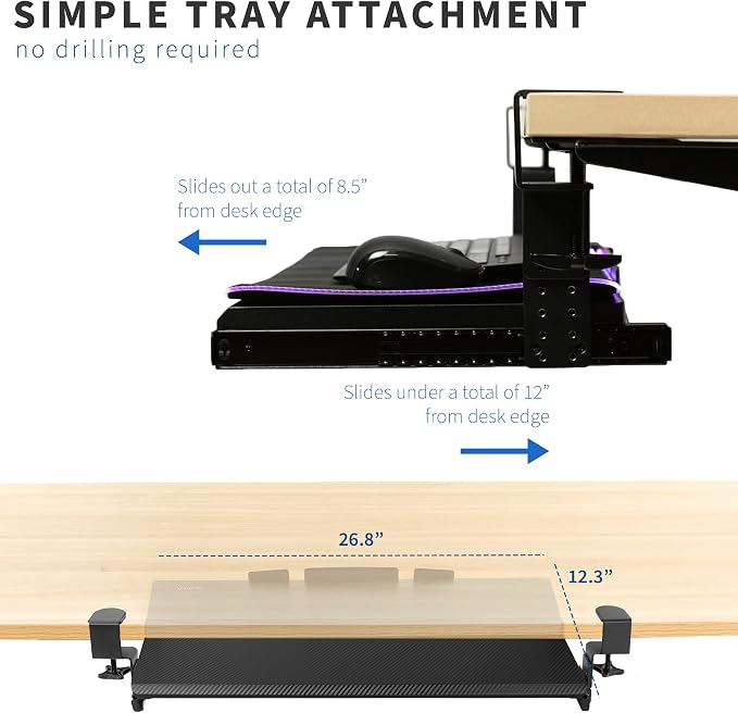 VIVO Large Height Adjustable Under Desk Keyboard Tray - Image 6