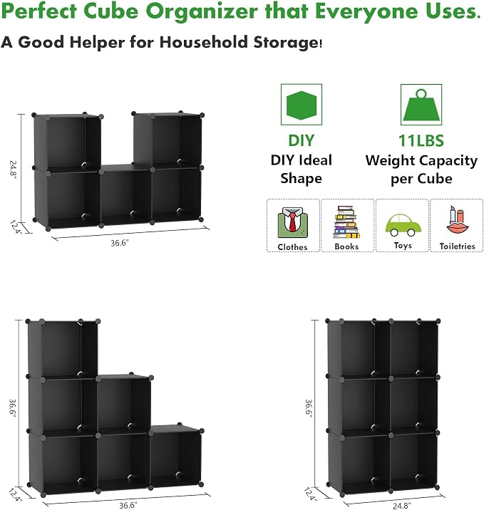 C&AHOME 6-Cube Storage Organizer, Stackable Storage Cubes Shelves, Portable - Image 3