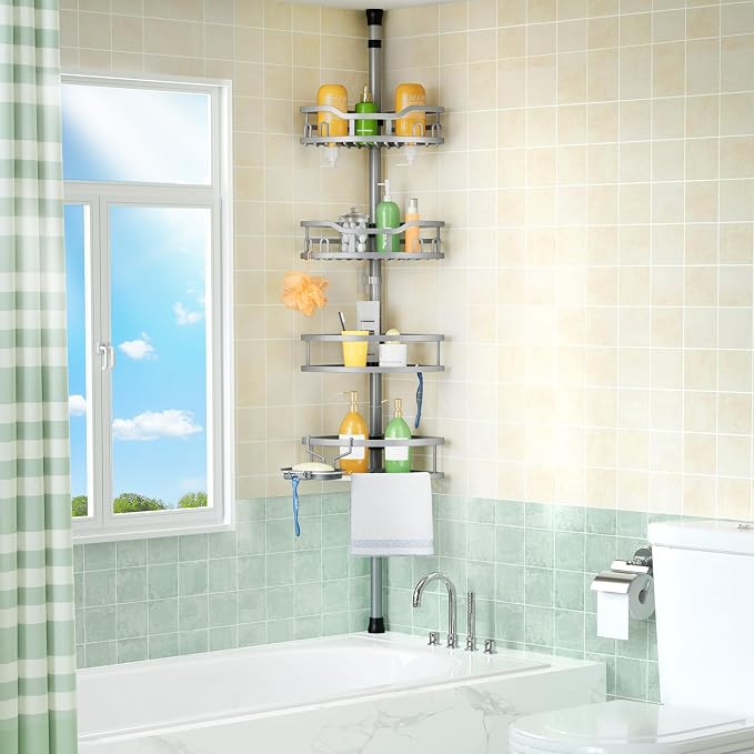 HAMITOR Corner Shower Caddy Tension Pole: Rustproof 4-Tier Bathroom Organizer - Image 7