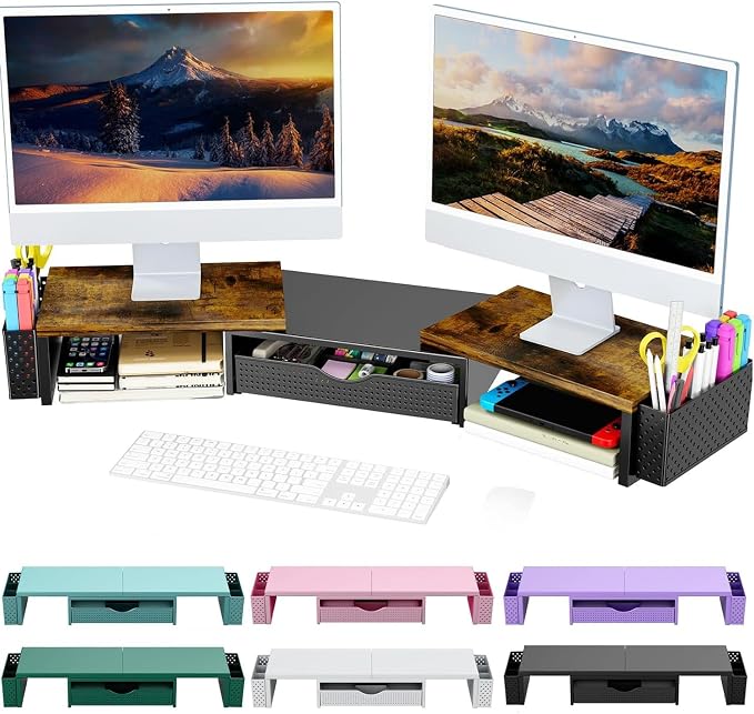 Spacrea Metal Desk Organizers and Accessories, Dual Monitor Stand Riser by Spacrea