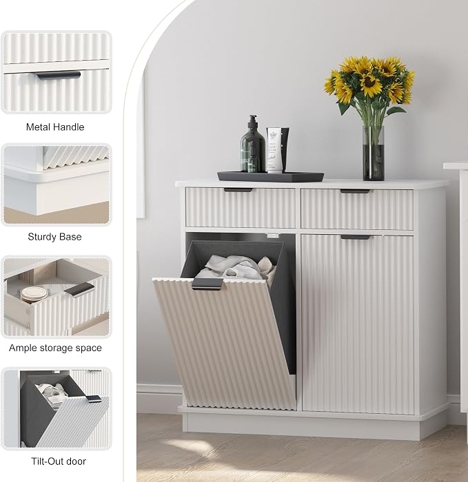 White Double Tilt Out Laundry Hamper Cabinet Laundry Basket Cabinet Hidden - Image 3