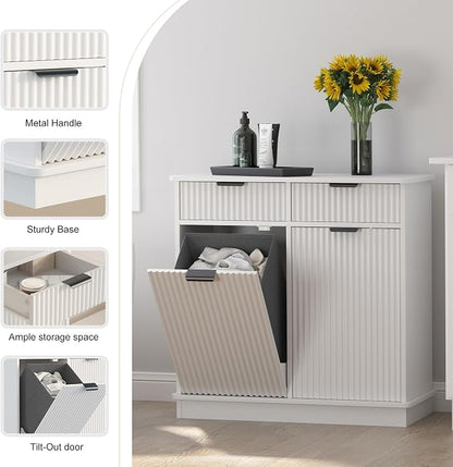 White Double Tilt Out Laundry Hamper Cabinet Laundry Basket Cabinet Hidden - Image 3