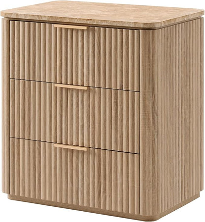 Fluted Nightstand with 3 Drawers, Engineered Wood Bedside Table with Faux - Image 8