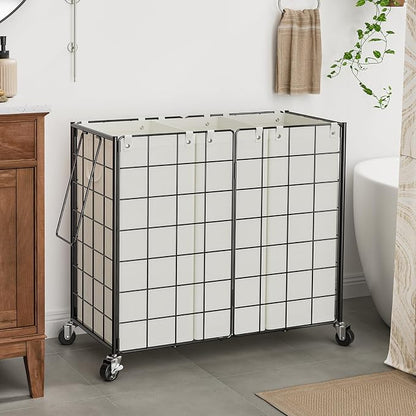 WOWLIVE Laundry Hamper with Wheels, Metal Wire Frame Rolling Laundry Basket 3 - Image 2