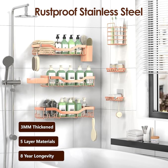 NESOMI Shower Caddy Adhesive Shower Organizer 8-Pack, Rustproof Stainless Steel - Image 5