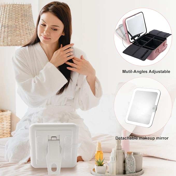 Mocado Travel Makeup Bag with LED Lighted Mirror, Makeup Case with 3 Color - Image 5